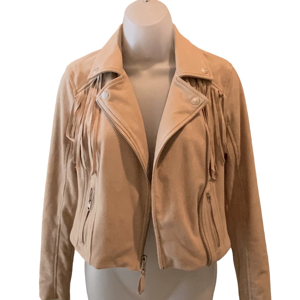 Abercrombie & Fitch Faux Suede Jacket Tan Fringe Zipper Closure Lined Size S